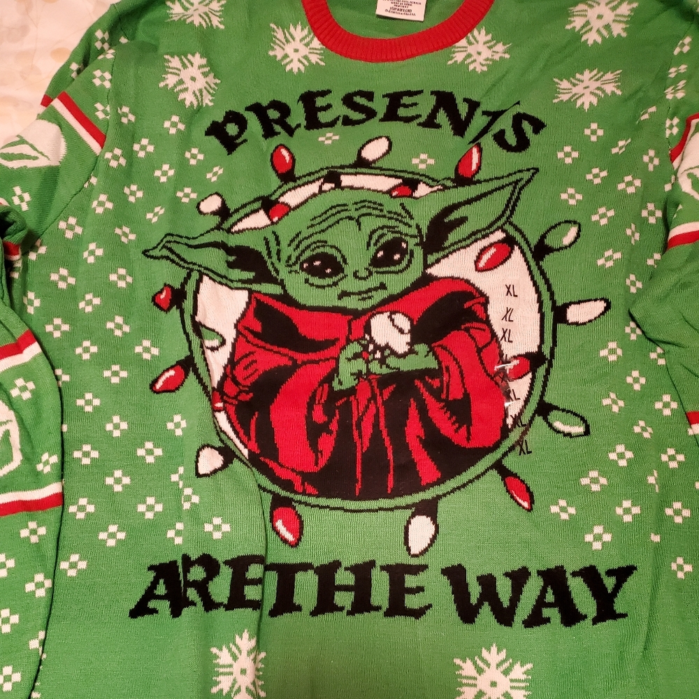 Baby Yoda/Grogu Ugly Christmas Sweater, Star Wars, XL, Green
